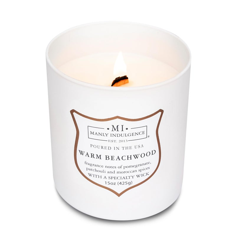 Manly Indulgence Warm Beachwood Scented Candles for Men, 15 oz Wooden Wick, Premium Soy Blend Wax, 60H Burn, Candles for Home Scented - Made in The USA - Image 4